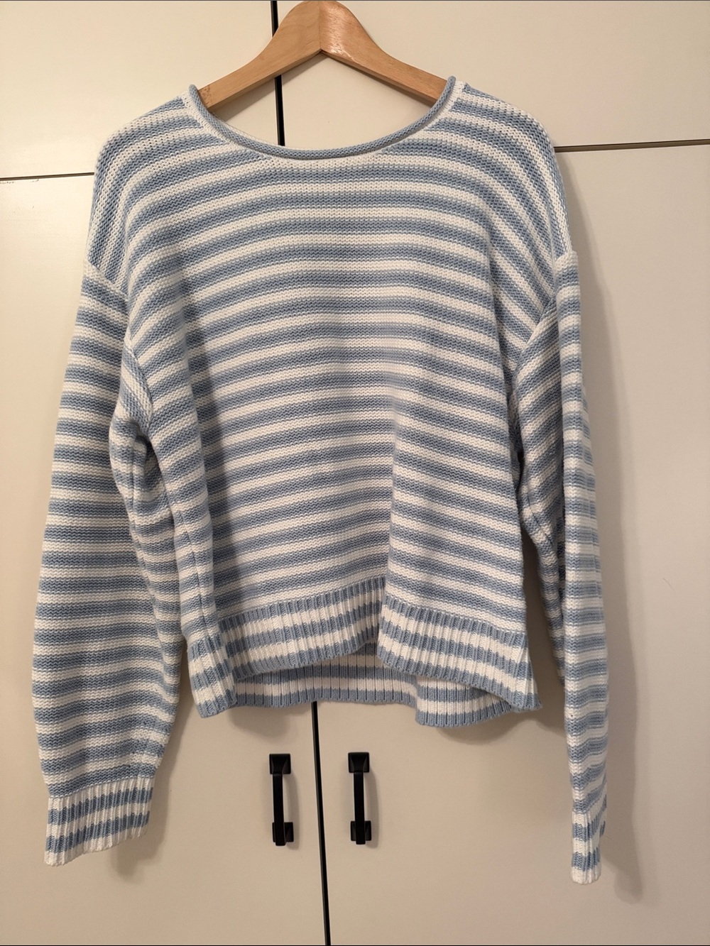 Striped Light Blue & White Women’s 100% Cotton Sweater - Size Large - GAP